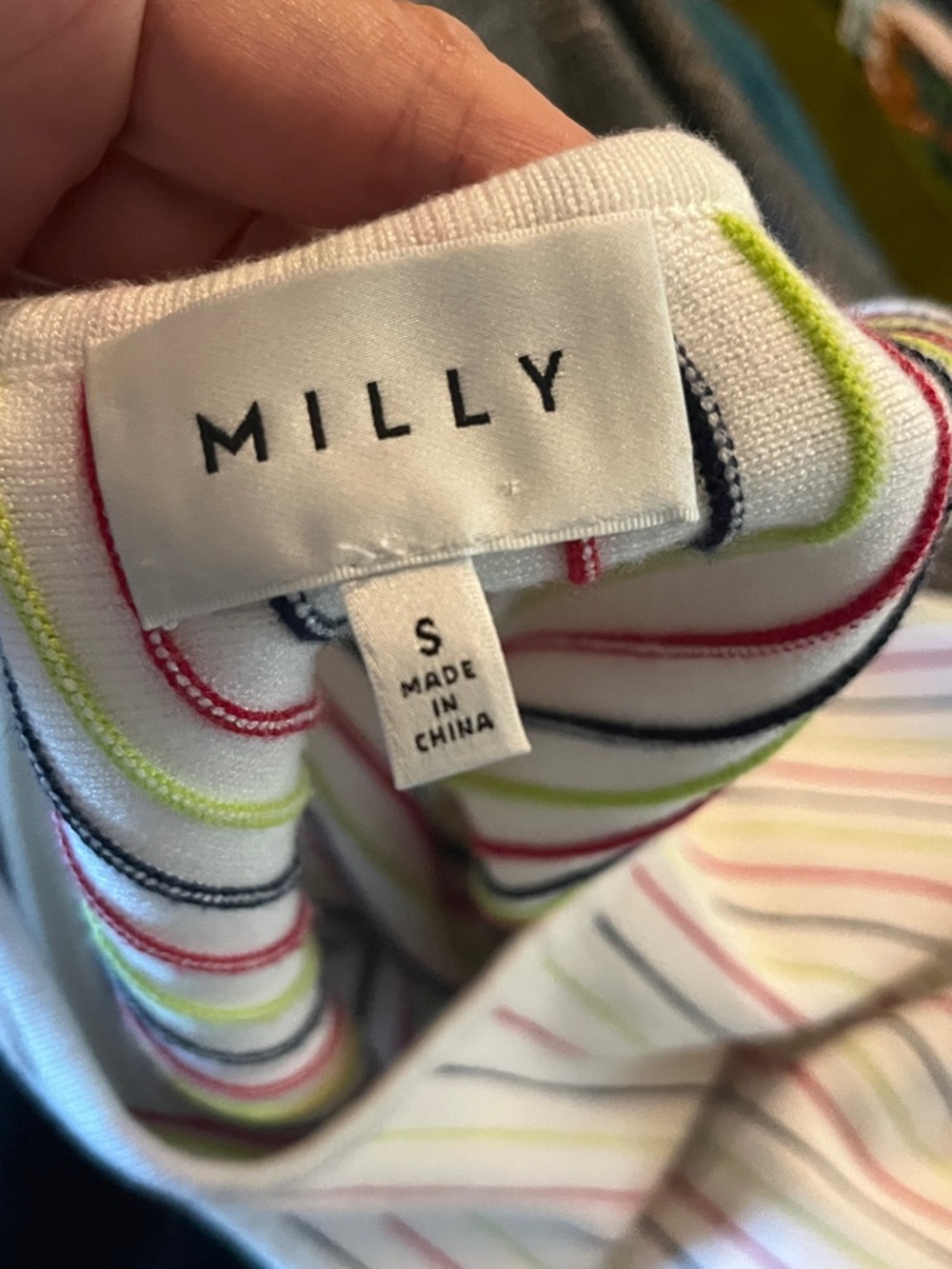 Milly White/Multicolor Godet Stripe Fit & Flare Dress, size S - Picture 7 of 9